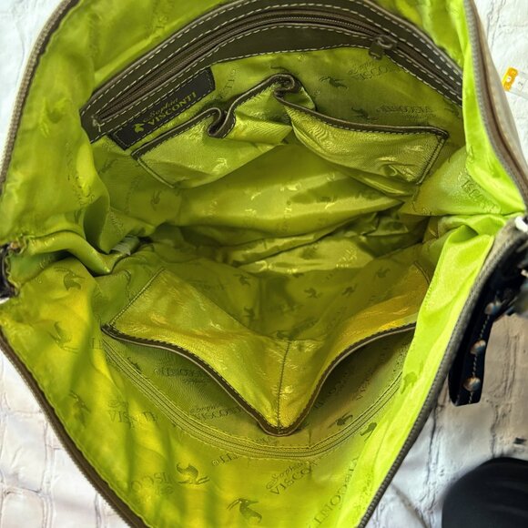 Sophia Visconti Genuine Leather Shoulder Bag Purse Gray/ Black - Picture 6 of 13